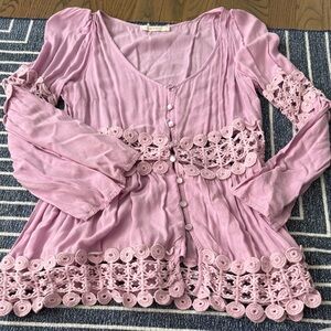 Entro Pink Crochet Trim Blouse
